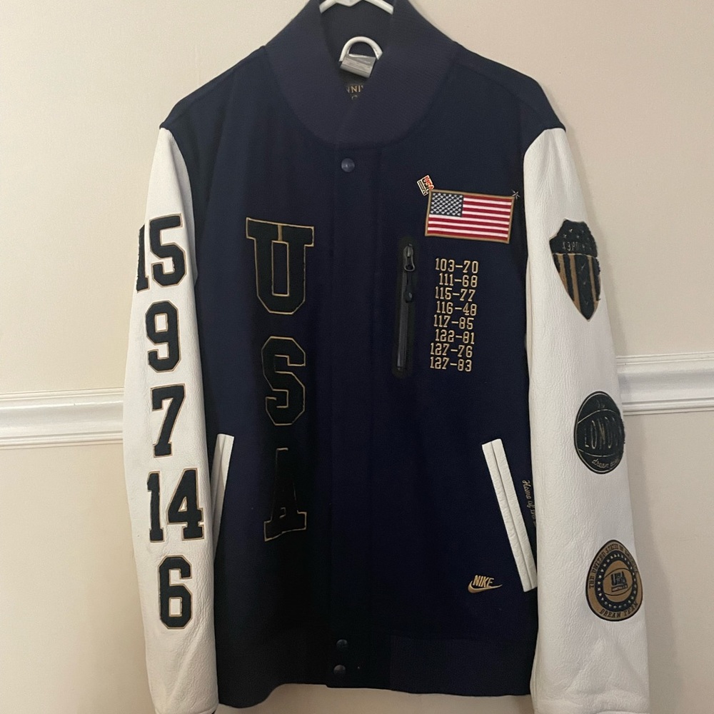 NIKE DREAM TEAM LETTERMAN JACKET FULL GRAIN LEATHER 20th ANNIVERSARY SZ LARGE